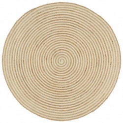 Teppich Handgefertigt Jute mit Spiralen-Design Weiß 90 cm