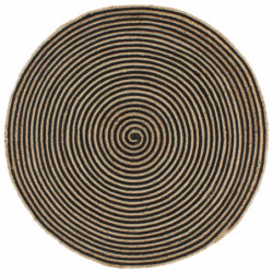 Teppich Handgefertigt Jute mit Spiralen-Design Schwarz 90 cm