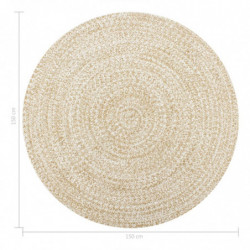 Teppich Handgefertigt Jute Weiß und Natur 150 cm