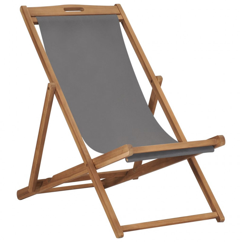 Strandstuhl Klappbar Massivholz Teak Grau