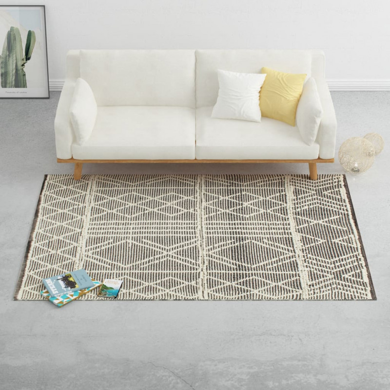 Teppich Handgewebt Wolle 120×170 cm Schwarz/Weiß