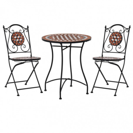 3-tlg. Bistro-Set Mosaik Keramik Terrakotta