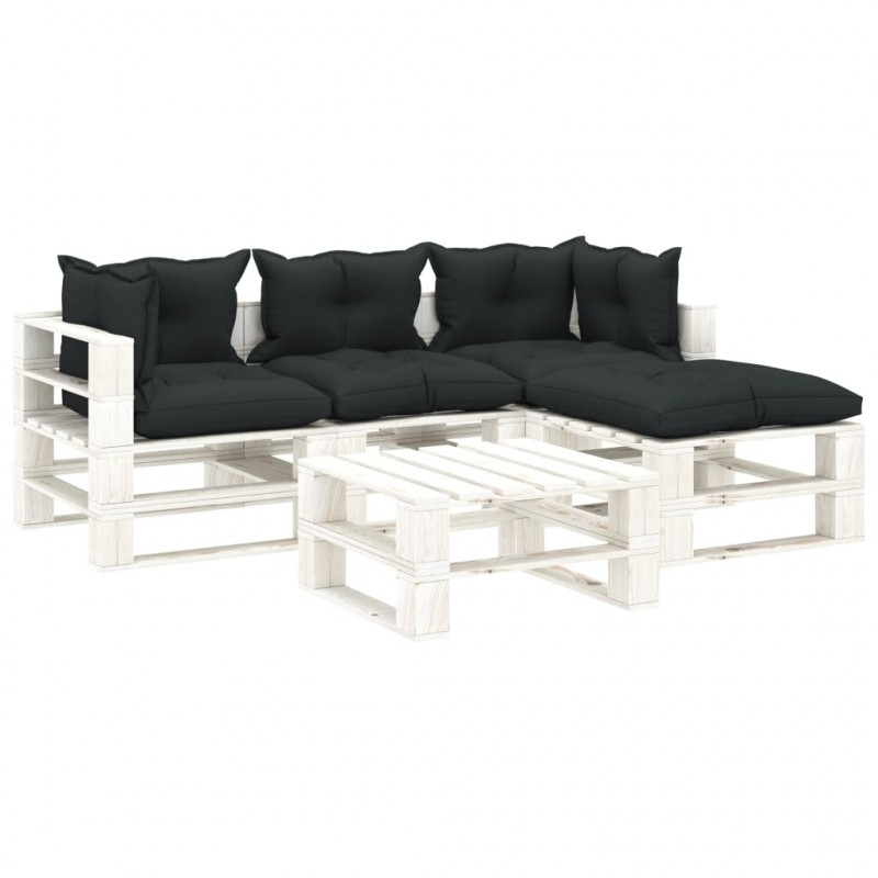 5-tlg. Garten-Lounge-Set Paletten mit Anthrazit-Kissen Holz