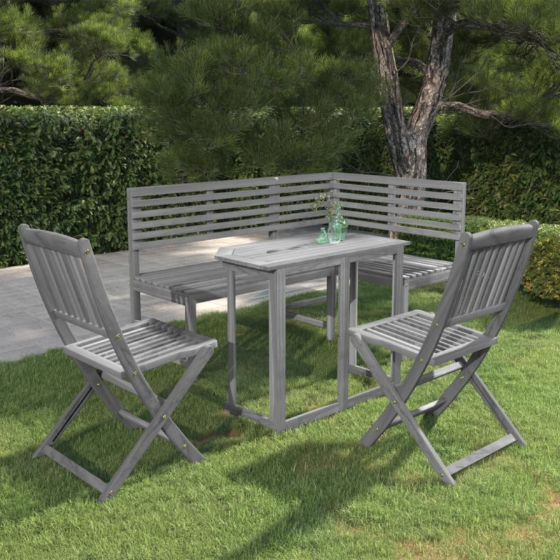 4-tlg. Bistro-Set Massivholz Akazie Grau