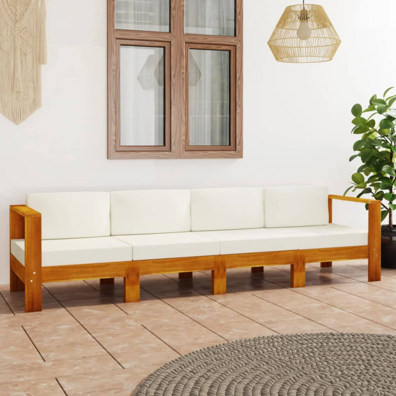 4-tlg. Garten-Lounge-Set mit Creme Auflagen Massivholz Akazie