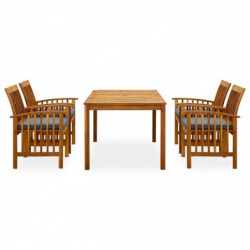 3058088 5 Piece Garden Dining Set with Cushions Solid Acacia Wood (45962+2x312130)