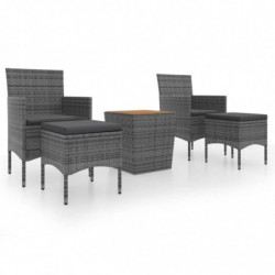 5-tlg. Garten-Bistro-Set Poly Rattan & Massivholz Akazie Grau