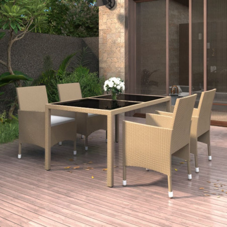 5-tlg. Garten-Essgruppe Poly Rattan und Hartglas Beige