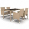 5-tlg. Garten-Essgruppe Poly Rattan und Hartglas Beige