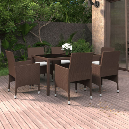 7-tlg. Garten-Essgruppe Poly Rattan und Hartglas Braun