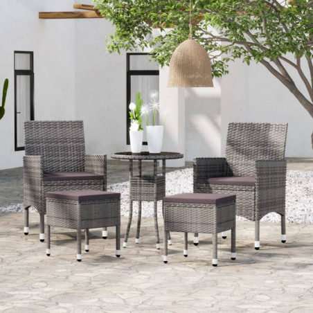 5-tlg. Garten-Lounge-Set Poly Rattan Grau