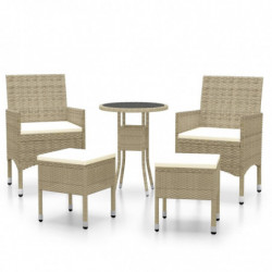 5-tlg. Garten-Lounge-Set Poly Rattan Beige