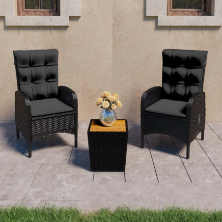 3-tlg. Bistro-Set Poly Rattan und Akazienholz Schwarz