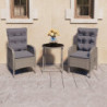 3-tlg. Bistro-Set Poly Rattan und Glas Grau