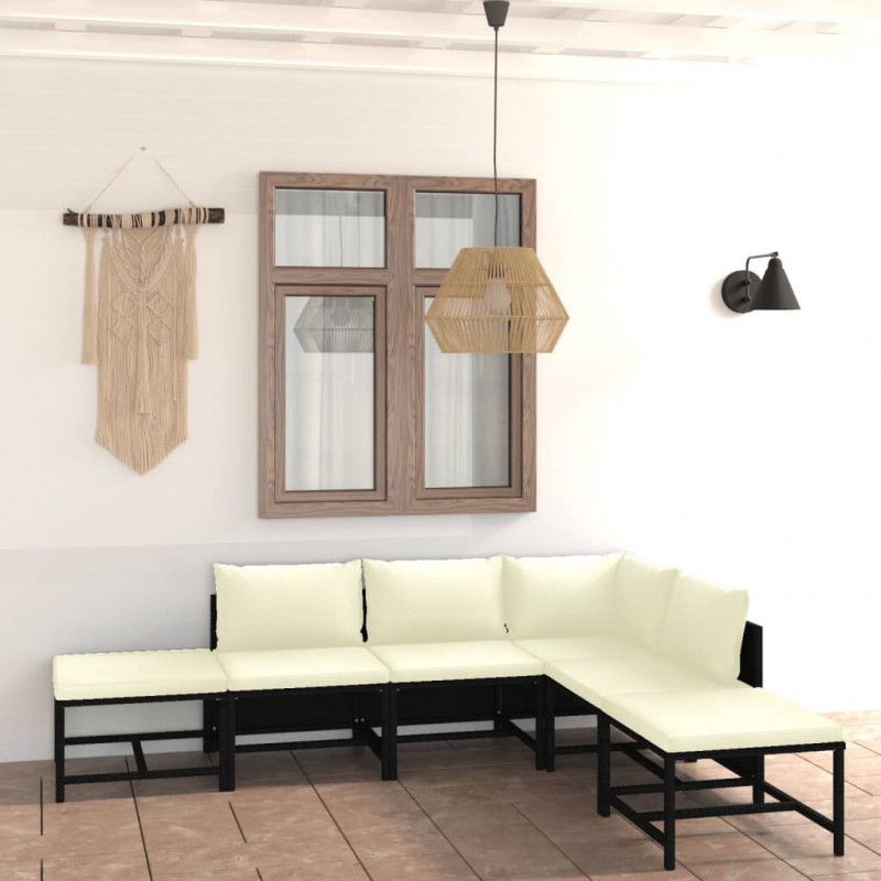 6-tlg. Garten-Lounge-Set mit Kissen Poly Rattan Schwarz