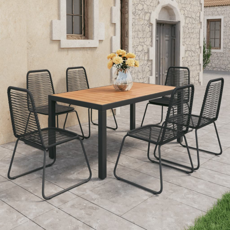 7-tlg. Garten-Essgruppe PVC Rattan Schwarz und Braun