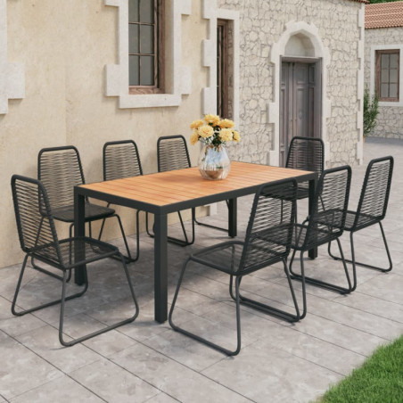 9-tlg. Garten-Essgruppe PVC Rattan Schwarz und Braun