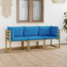 3-Sitzer-Gartensofa mit Hellblauen Kissen