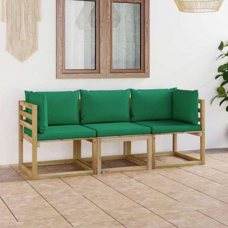 3-Sitzer-Gartensofa mit Grünen Kissen