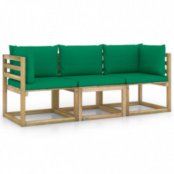 3-Sitzer-Gartensofa mit Grünen Kissen