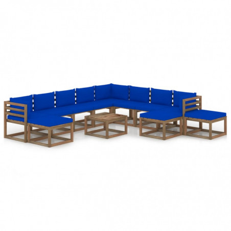 12-tlg. Garten-Lounge-Set mit Kissen Blau