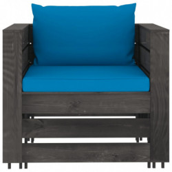 2-tlg. Garten-Lounge-Set mit Kissen Grau Imprägniertes Holz