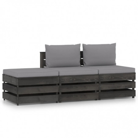 3-tlg. Garten-Lounge-Set mit Kissen Grau Imprägniertes Holz