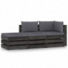 3-tlg. Garten-Lounge-Set mit Kissen Grau Imprägniertes Holz
