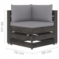 3-tlg. Garten-Lounge-Set mit Kissen Grau Imprägniertes Holz