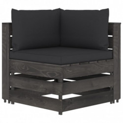3-tlg. Garten-Lounge-Set mit Kissen Grau Imprägniertes Holz