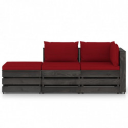 3-tlg. Garten-Lounge-Set mit Kissen Grau Imprägniertes Holz