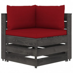 3-tlg. Garten-Lounge-Set mit Kissen Grau Imprägniertes Holz