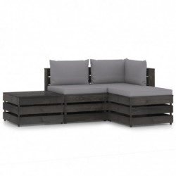 4-tlg. Garten-Lounge-Set mit Kissen Grau Imprägniertes Holz