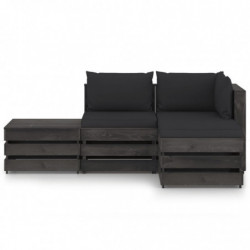 4-tlg. Garten-Lounge-Set mit Kissen Grau Imprägniertes Holz