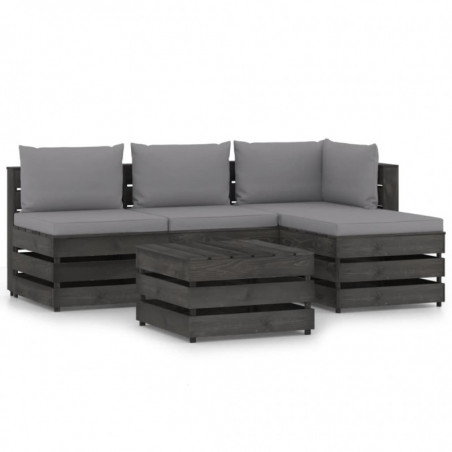 5-tlg. Garten-Lounge-Set mit Kissen Grau Imprägniertes Holz