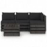 5-tlg. Garten-Lounge-Set mit Kissen Grau Imprägniertes Holz