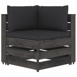 5-tlg. Garten-Lounge-Set mit Kissen Grau Imprägniertes Holz
