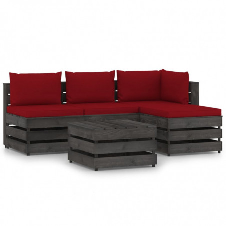 5-tlg. Garten-Lounge-Set mit Kissen Grau Imprägniertes Holz