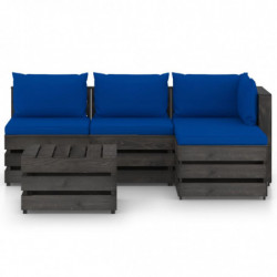 5-tlg. Garten-Lounge-Set mit Kissen Grau Imprägniertes Holz