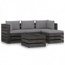 5-tlg. Garten-Lounge-Set mit Kissen Grau Imprägniertes Holz
