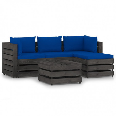 5-tlg. Garten-Lounge-Set mit Kissen Grau Imprägniertes Holz