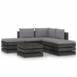 6-tlg. Garten-Lounge-Set mit Kissen Grau Imprägniertes Holz