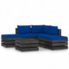 6-tlg. Garten-Lounge-Set mit Kissen Grau Imprägniertes Holz