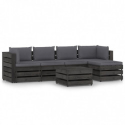 6-tlg. Garten-Lounge-Set mit Kissen Grau Imprägniertes Holz