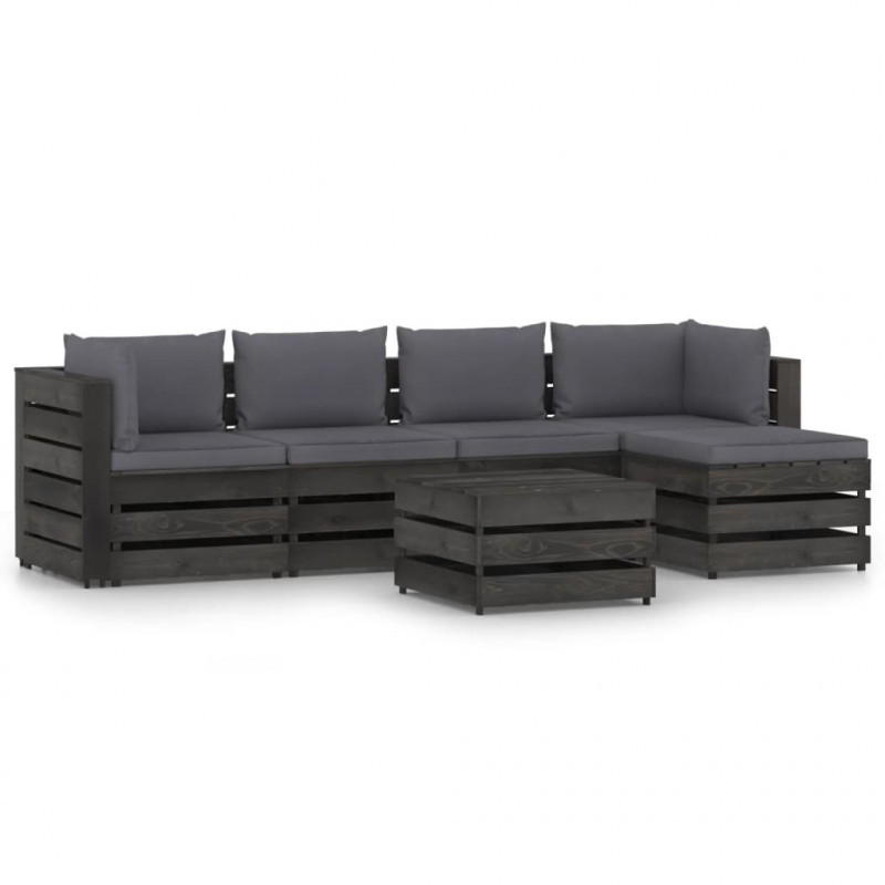 6-tlg. Garten-Lounge-Set mit Kissen Grau Imprägniertes Holz