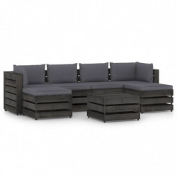 7-tlg. Garten-Lounge-Set mit Kissen Grau Imprägniertes Holz