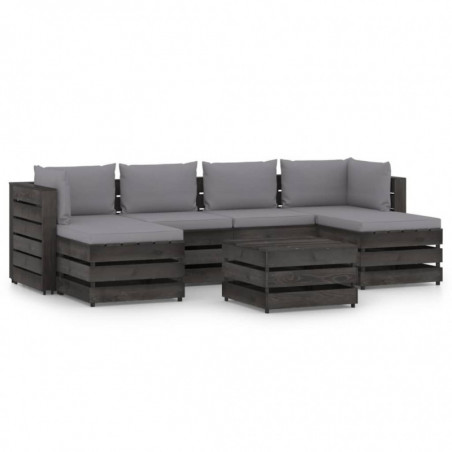 7-tlg. Garten-Lounge-Set mit Kissen Grau Imprägniertes Holz