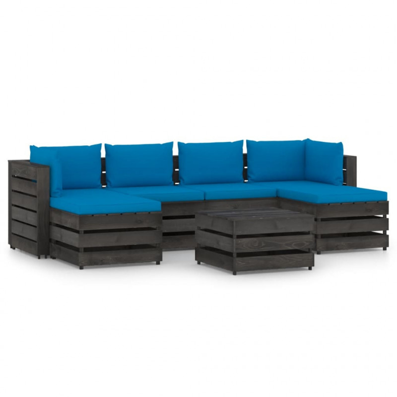 7-tlg. Garten-Lounge-Set mit Kissen Grau Imprägniertes Holz