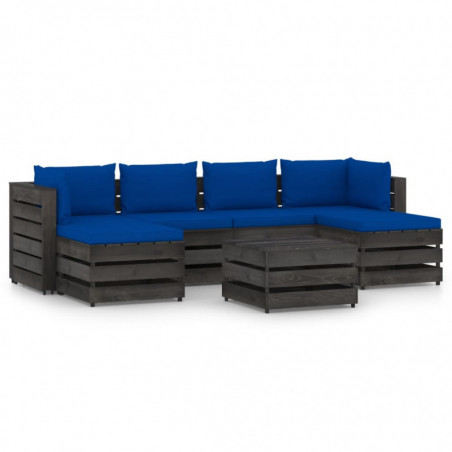 7-tlg. Garten-Lounge-Set mit Kissen Grau Imprägniertes Holz