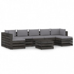 8-tlg. Garten-Lounge-Set mit Kissen Grau Imprägniertes Holz